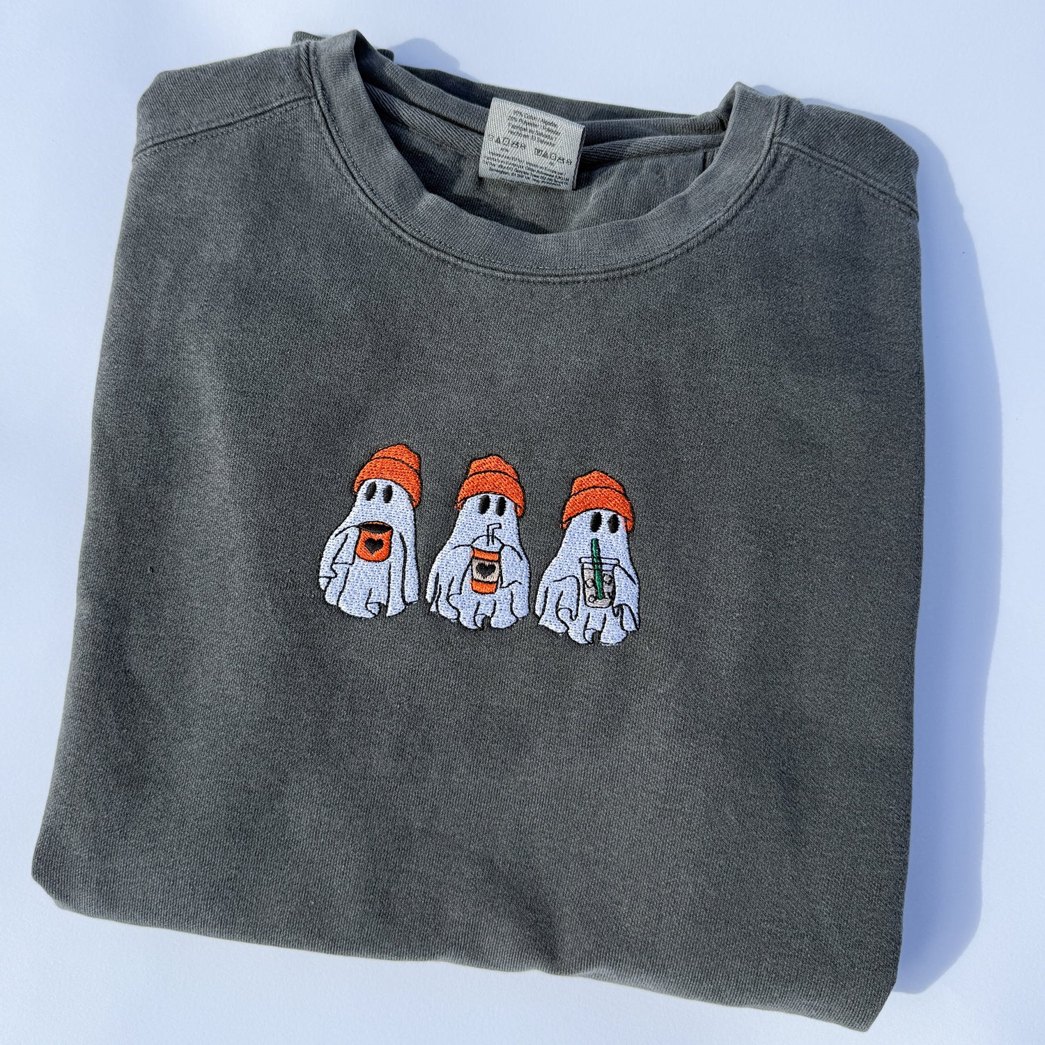 Adult Ghost Trio Embroidered Comfort Colors Crewneck Sweatshirt