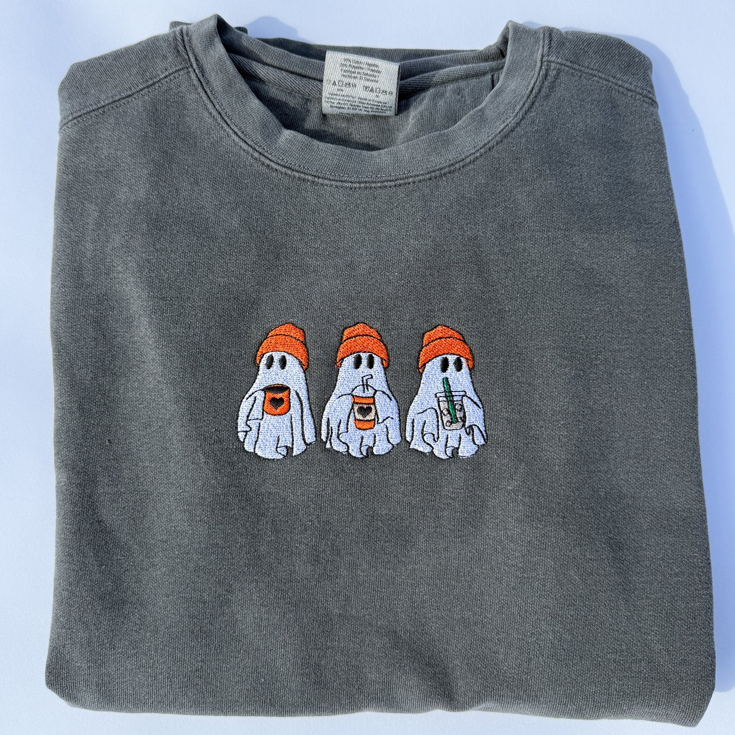 Adult Ghost Trio Embroidered Comfort Colors Crewneck Sweatshirt