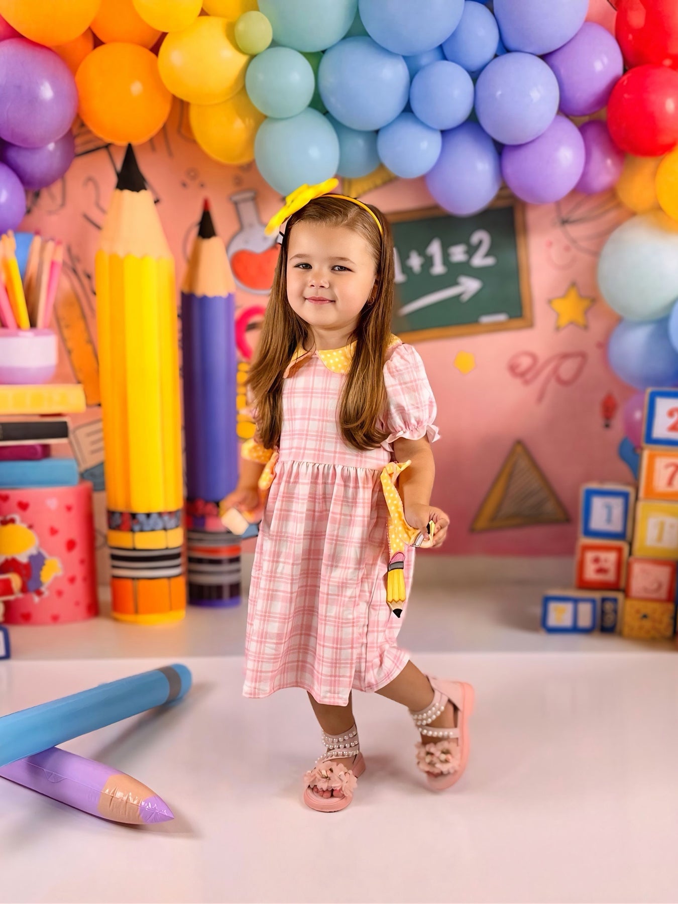 Girls Back To School Pencil Twirl Dress Bow Applique Smocked by Rylee Faith Designs at Everetts Place