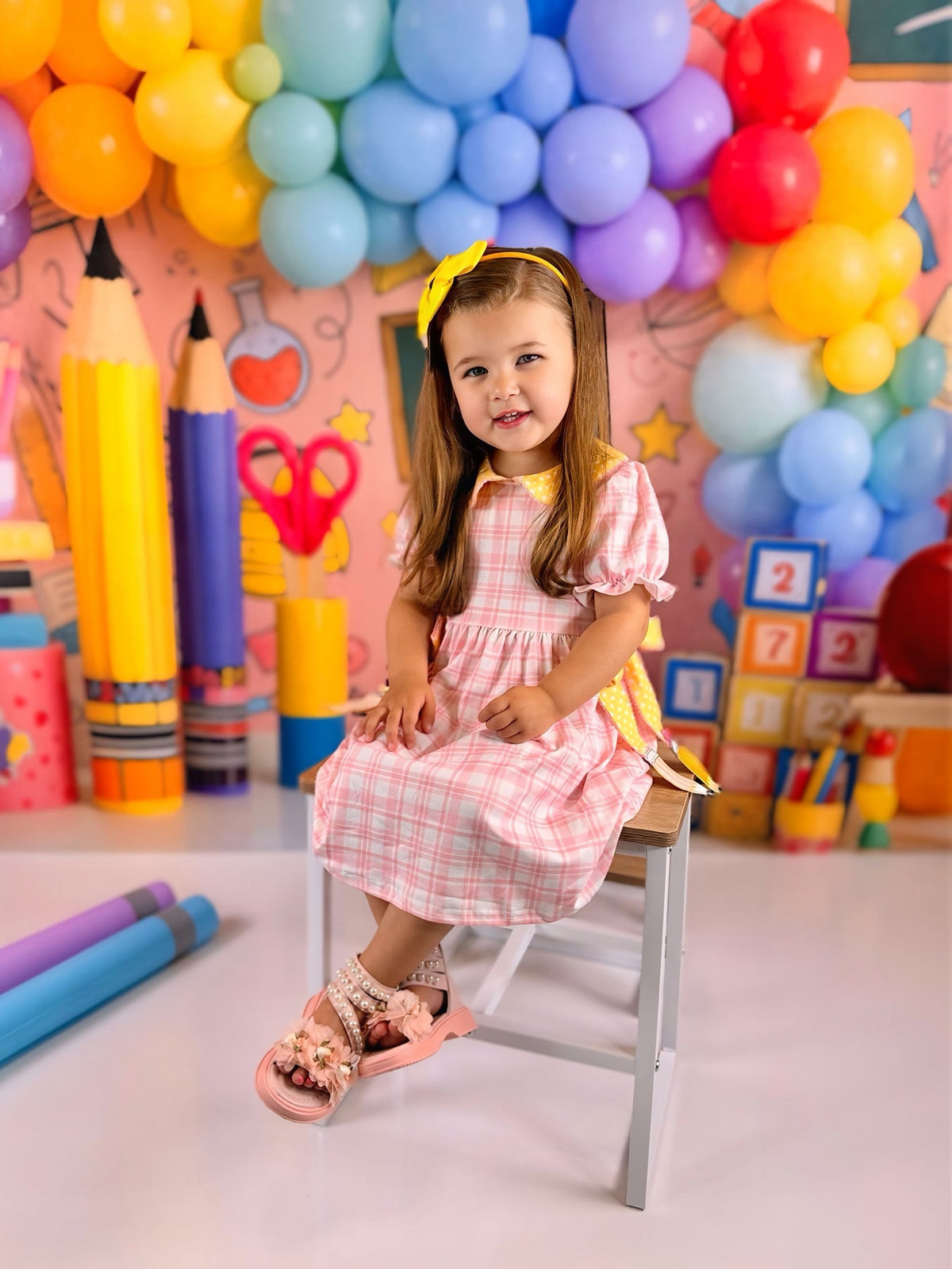 Girls Back To School Pencil Twirl Dress Bow Applique Smocked by Rylee Faith Designs at Everetts Place