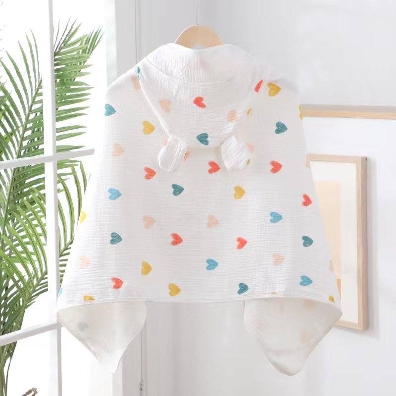 Muslin Cotton Girl’s Hooded Bathrobe – Colorful Hearts Cover-Up by Rayn’s Tiny Stitches