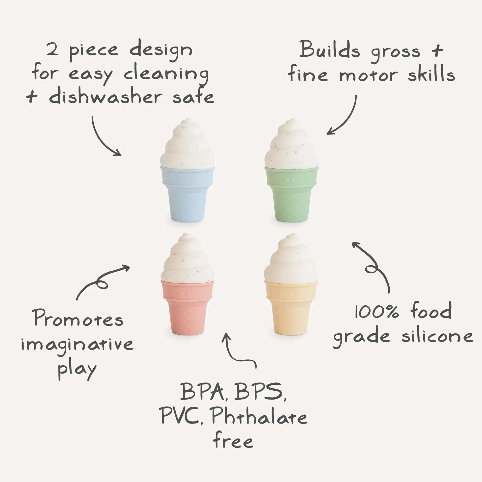 Mix And Match Ice Cream Toy Set For Kids Squeezable Silicone Playset Mushie