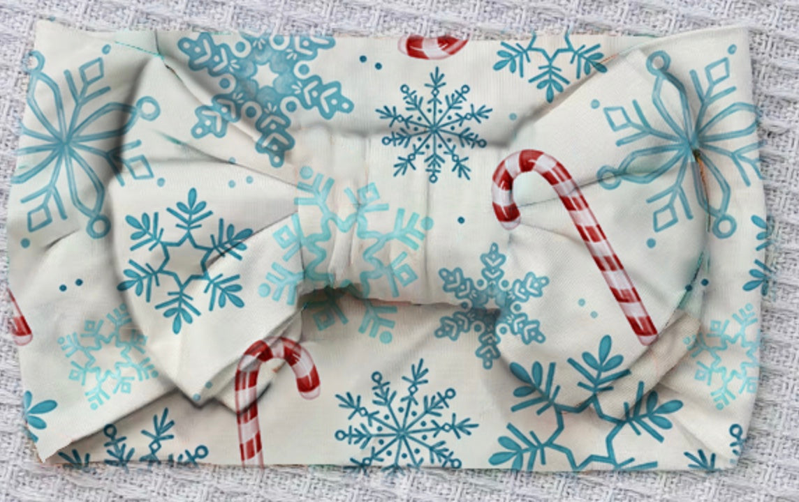 My First Candy Cane Hair Bow in Blue & Peach by Rayn’s Tiny Stitches
