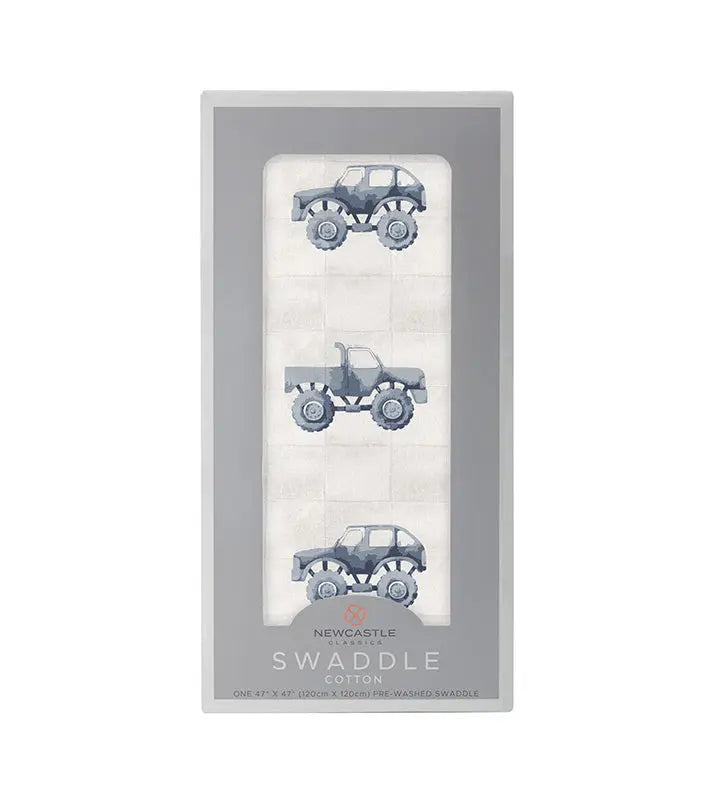 Indigo Monster Trucks Cotton Swaddle - Everetts Place