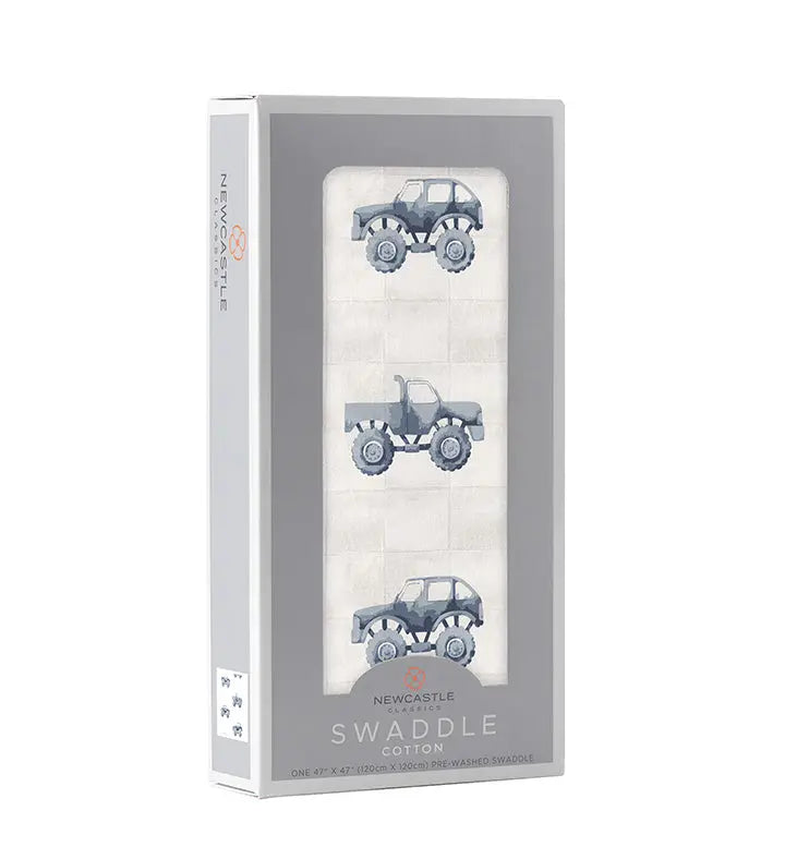 Indigo Monster Trucks Cotton Swaddle - Everetts Place