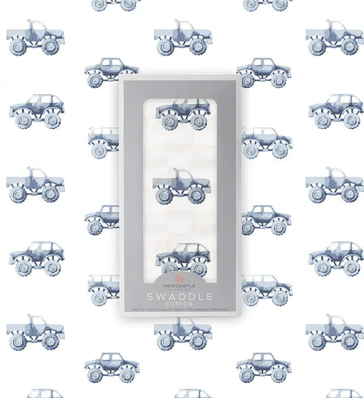 Indigo Monster Trucks Cotton Swaddle - Everetts Place