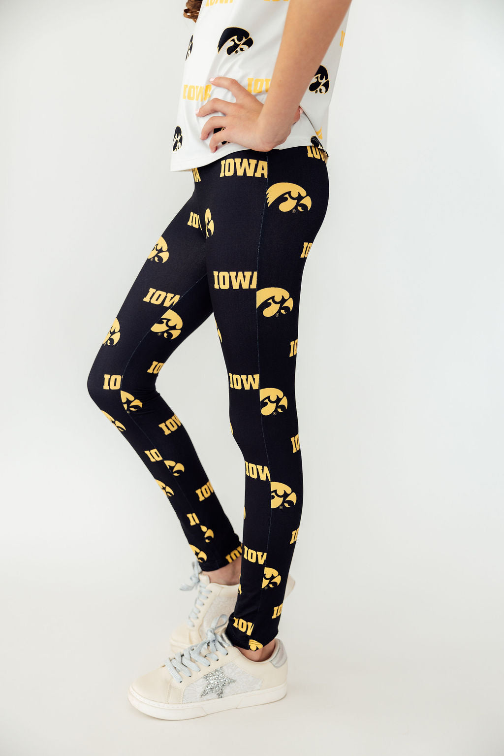 Mila & Rose Iowa Black Tigerhawk baby leggings.