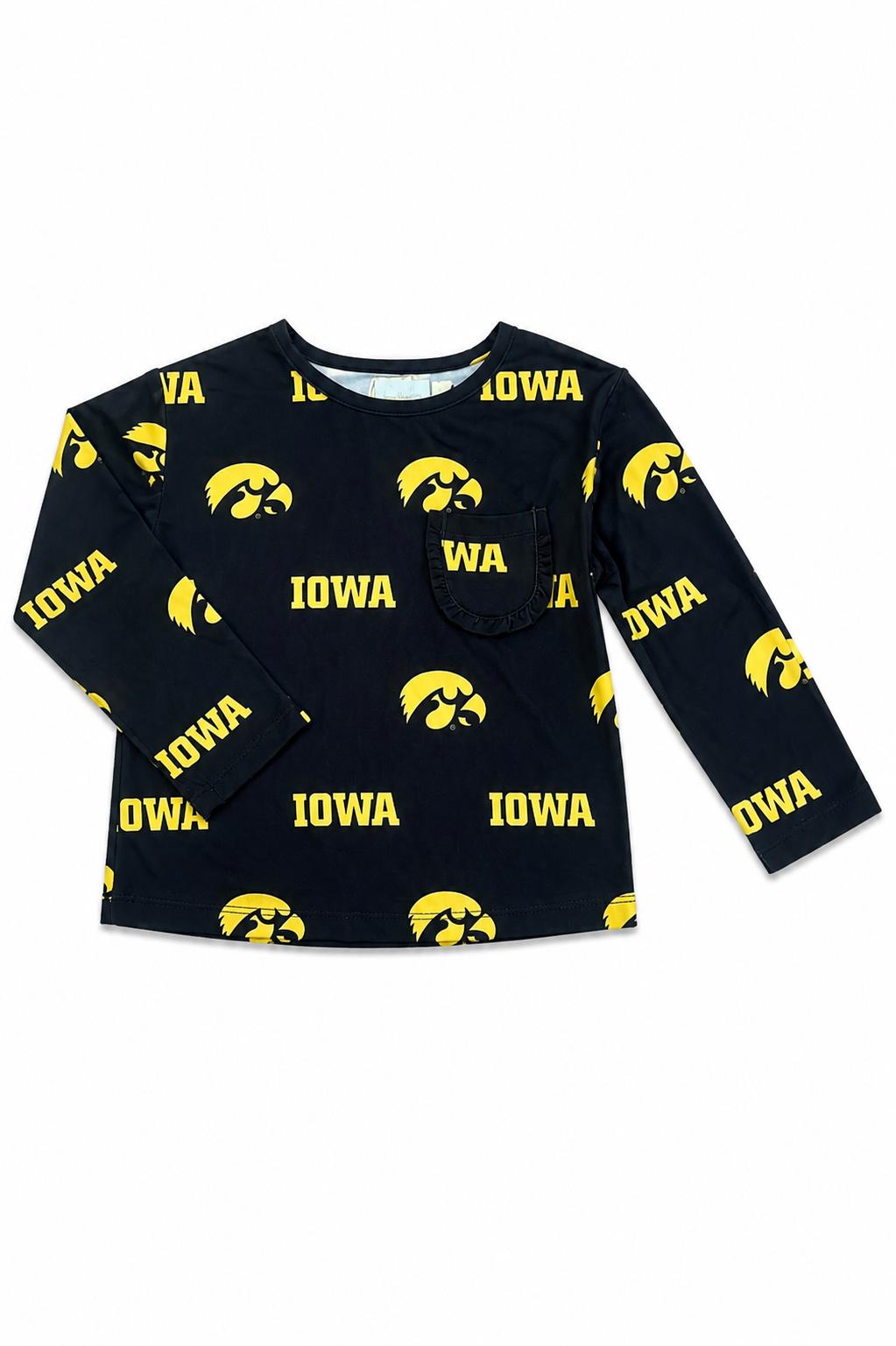 Iowa Black Tigerhawk L/S Ruffle Pocket Tee by Mila & Rose ®