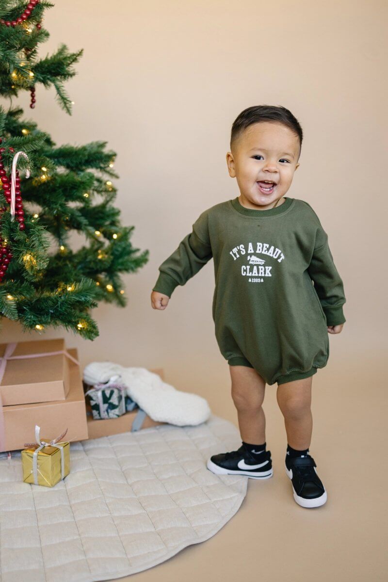 Little Joy Co. It's a Beaut Clark Christmas Sweatshirt Romper - Everetts Place Boutique - 