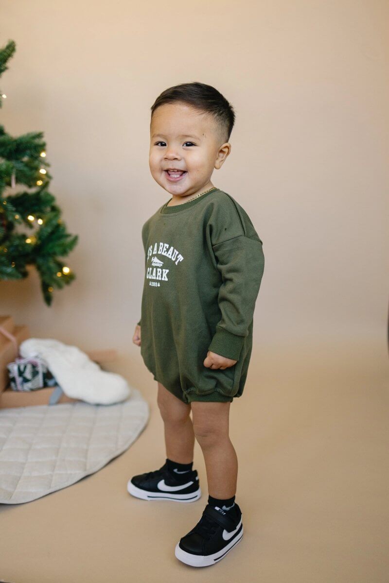 Little Joy Co. It's a Beaut Clark Christmas Sweatshirt Romper - Everetts Place Boutique - 