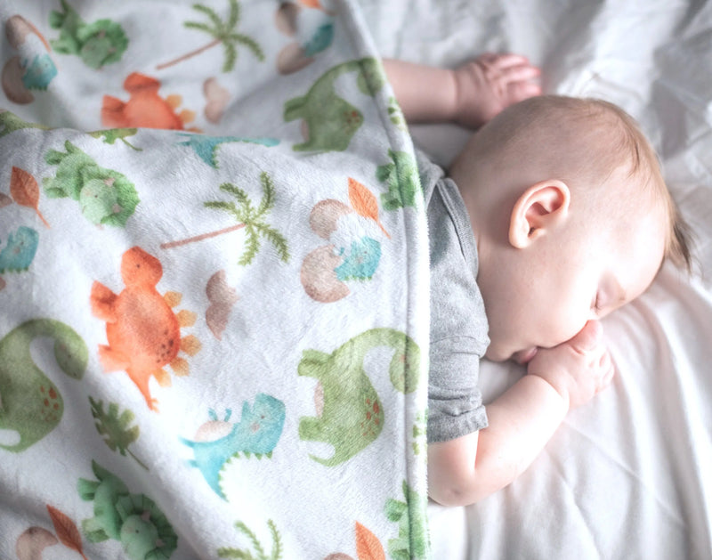 Premium baby & toddler minky blanket with dinosaur pattern.