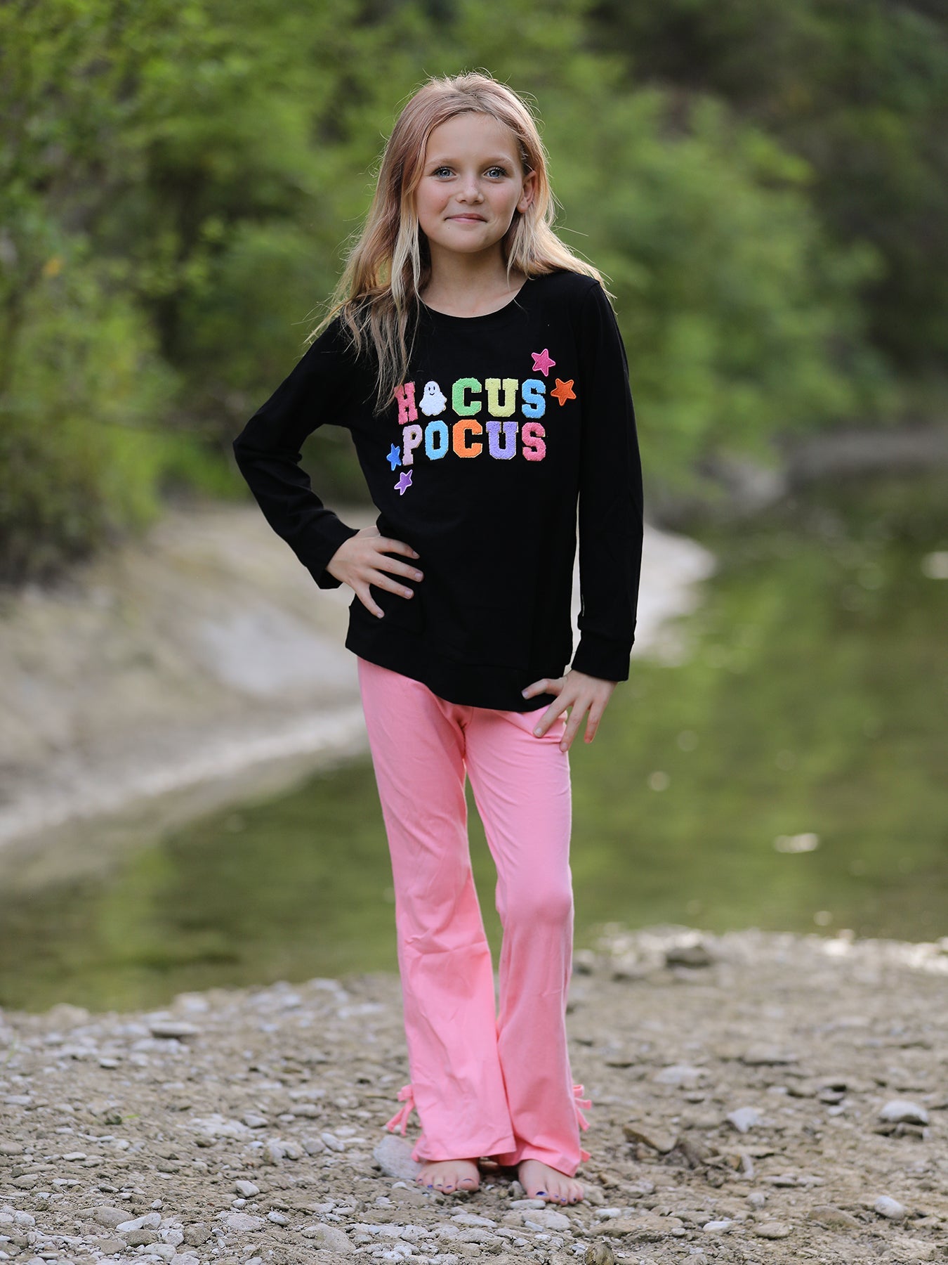 Halloween Black Top + Pink Bell Bottoms by Rylee Faith Designs