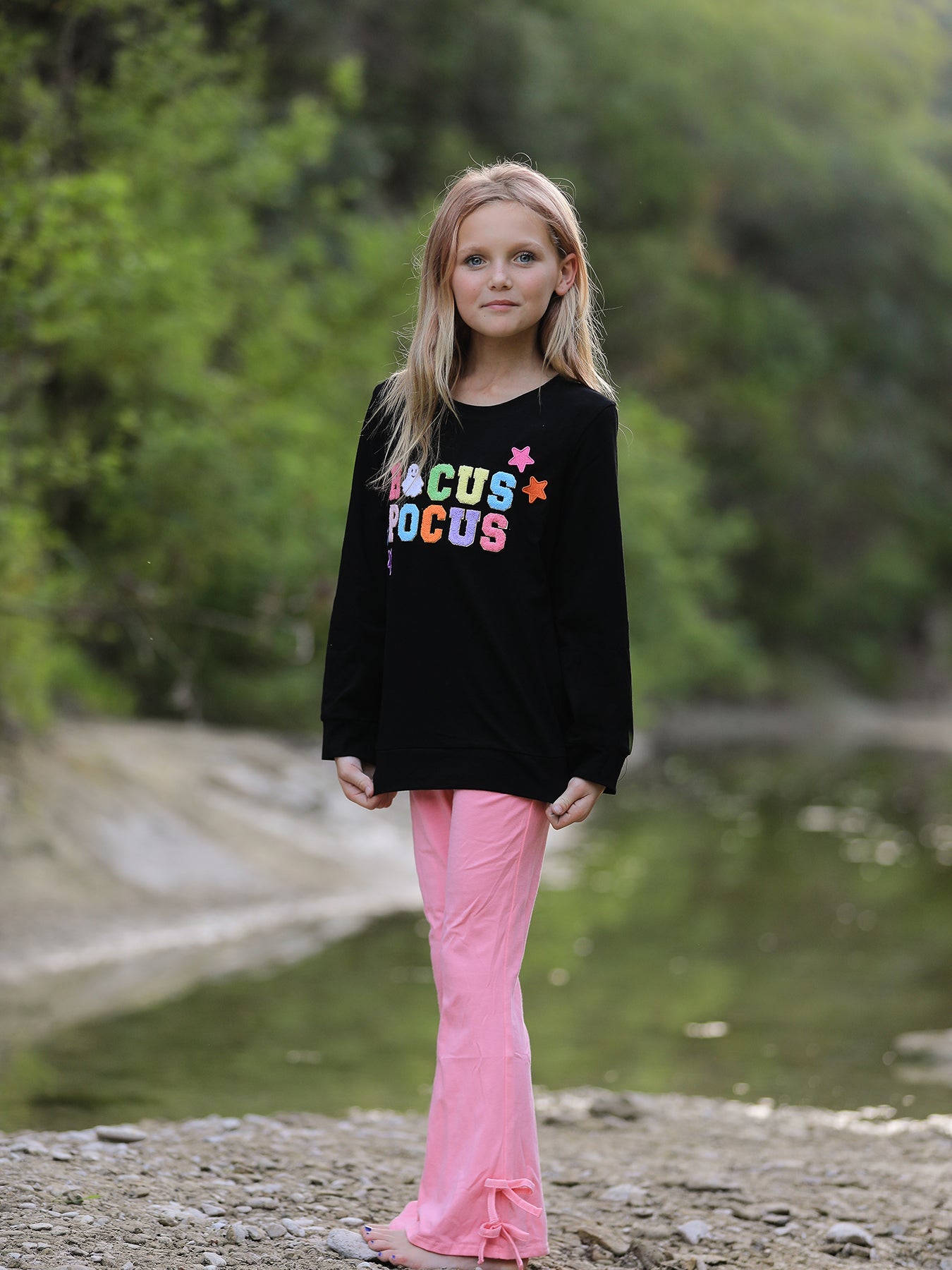 Halloween Black Top + Pink Bell Bottoms by Rylee Faith Designs