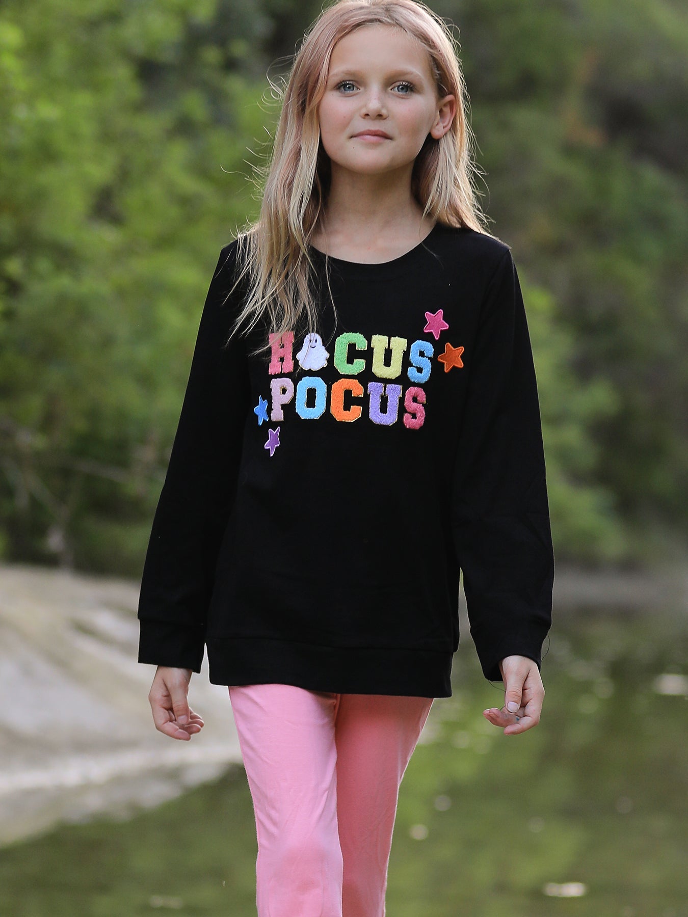 Halloween Black Top + Pink Bell Bottoms by Rylee Faith Designs