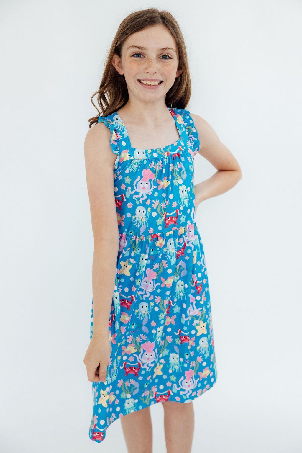 Jellyfish Jamboree Ruffle Cross Back Dress For Girls Mila & Rose ® Everetts Place: Online Boutique