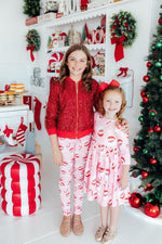 Mila & Rose Jingle Bells baby leggings, festive holiday print.