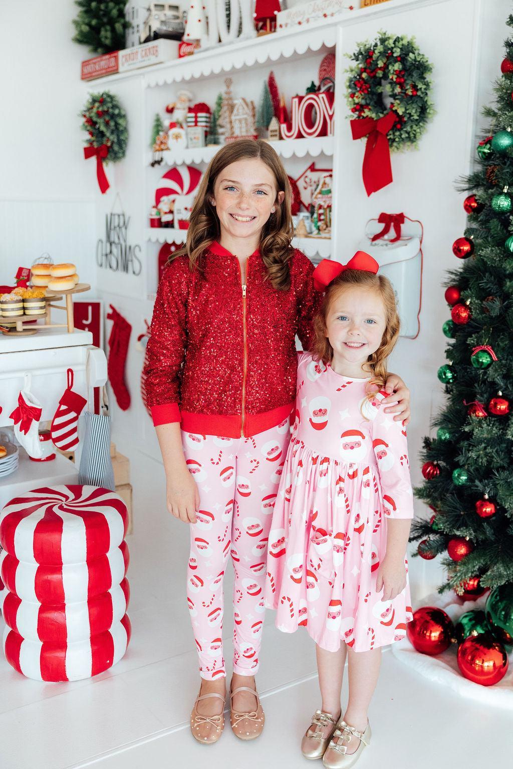 Mila & Rose Jingle Bells baby leggings, festive holiday print.
