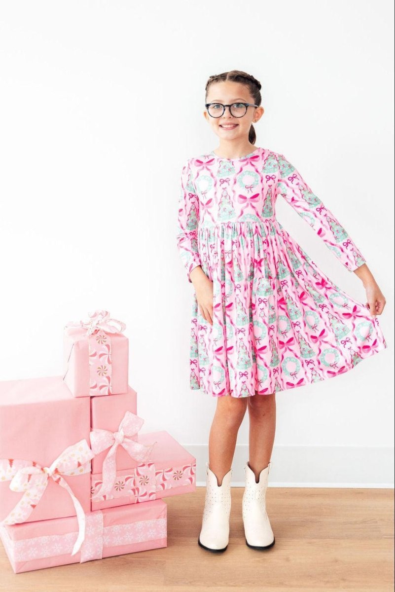 Mila & Rose ® Jingle Bows Long Sleeve Pocket Twirl Dress Mila And Rose - Everetts Place Boutique - 