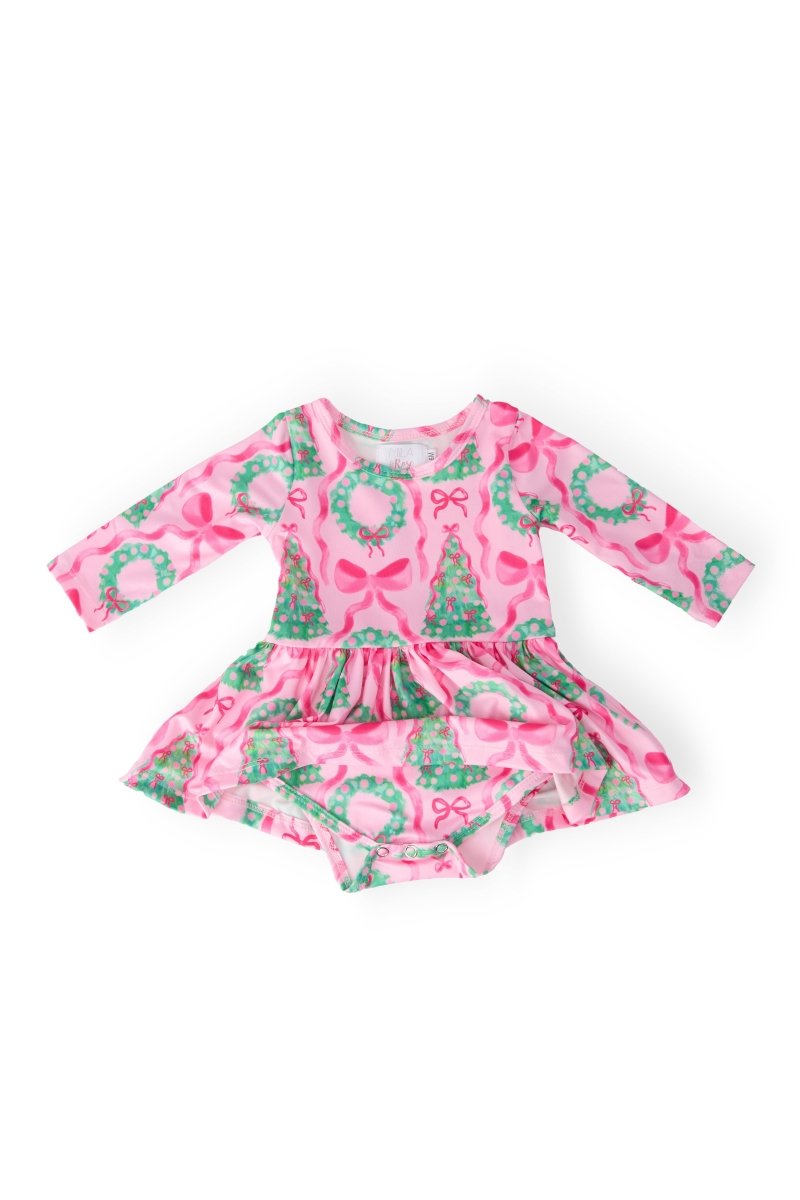Mila & Rose ® Jingle Bows Long Sleeve Twirl Bodysuit for Newborns - Everetts Place Boutique - 