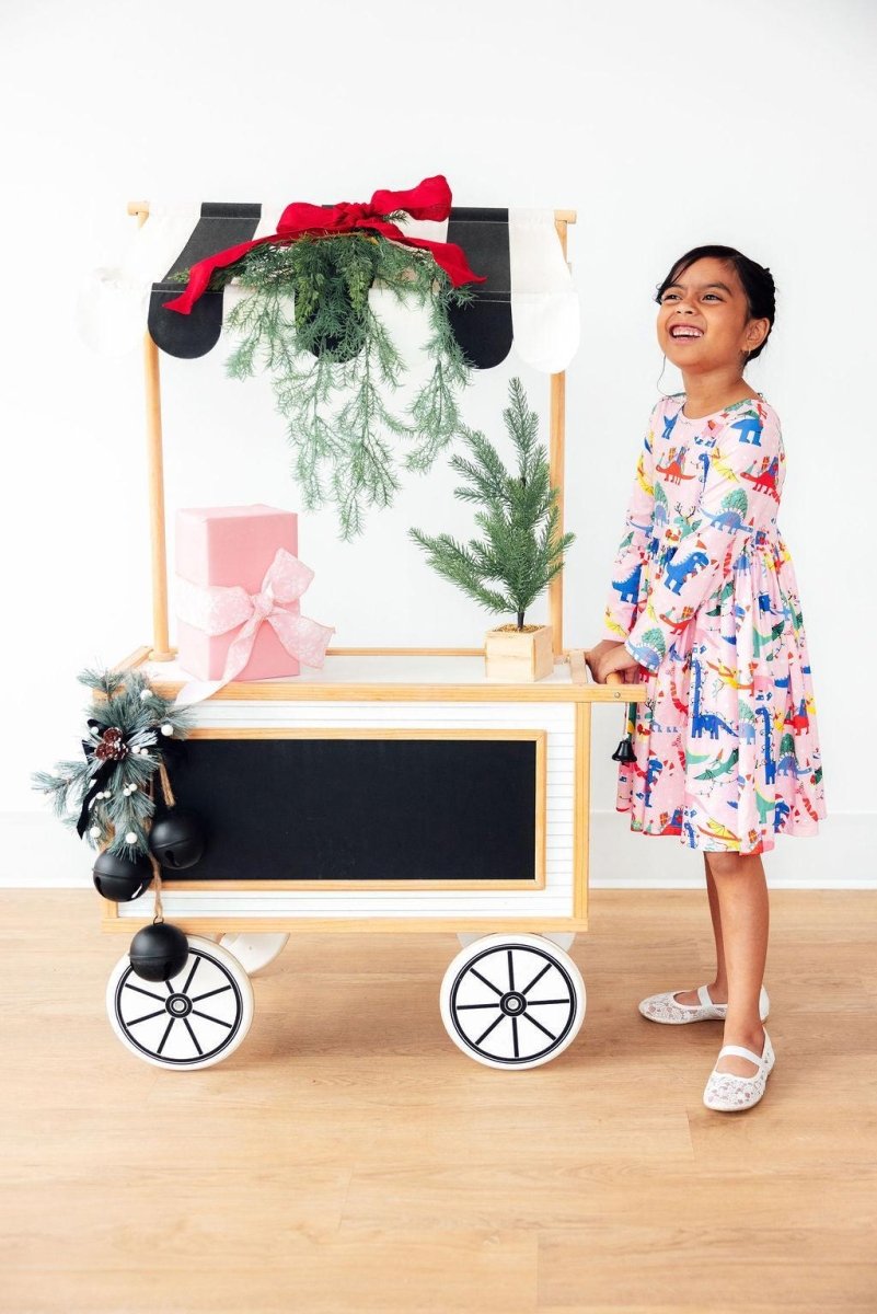 Mila & Rose ® Jingle Saurus Long Sleeve Pocket Twirl Dress For Girls - Everetts Place Boutique - 