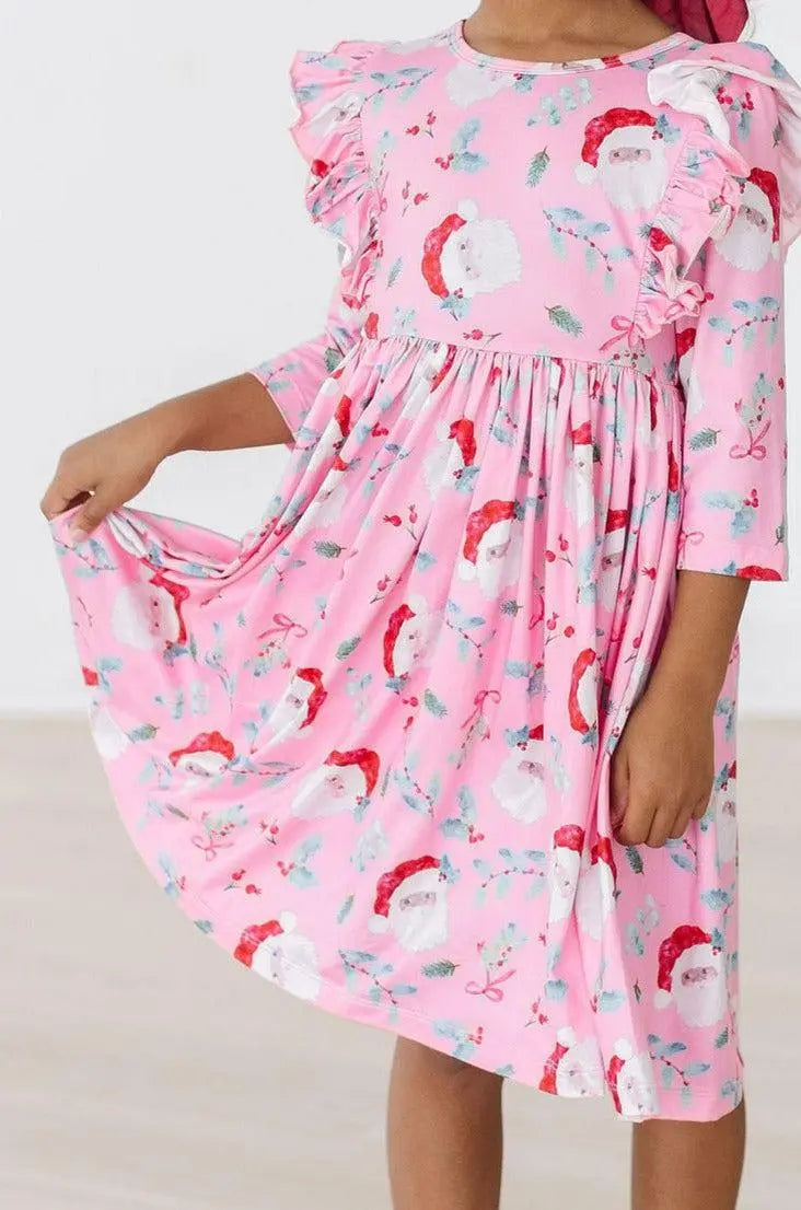 Mila & Rose ® Jolly Old Saint Nick 3/4 Sleeve Ruffle Twirl Dress - 