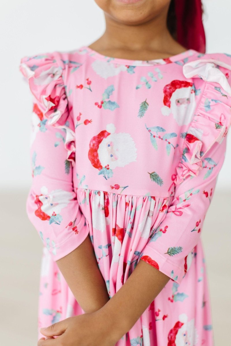 Mila & Rose ® Jolly Old Saint Nick Three Quarter Sleeve Ruffle Twirl Dress - Everetts Place Boutique - 