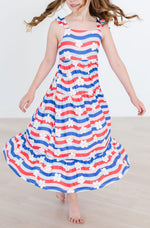 Mila & Rose July Vibes Ruffle Maxi Dress, flowy summer style for kids.