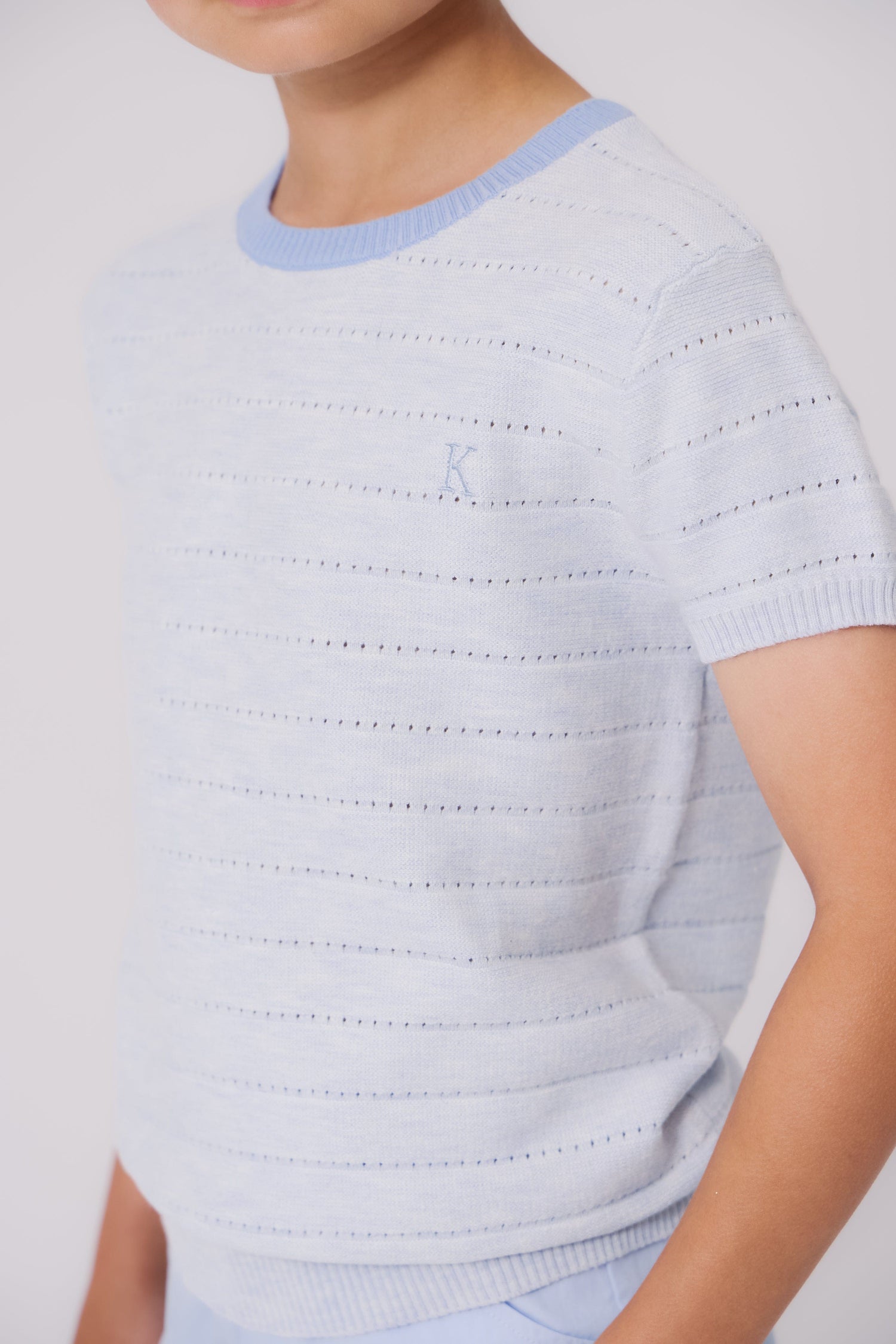 KIPP Collection Pointelle Knit Sweater With Contrast Neckline For Casual Wear by KIPP™ Collection at Everetts Place