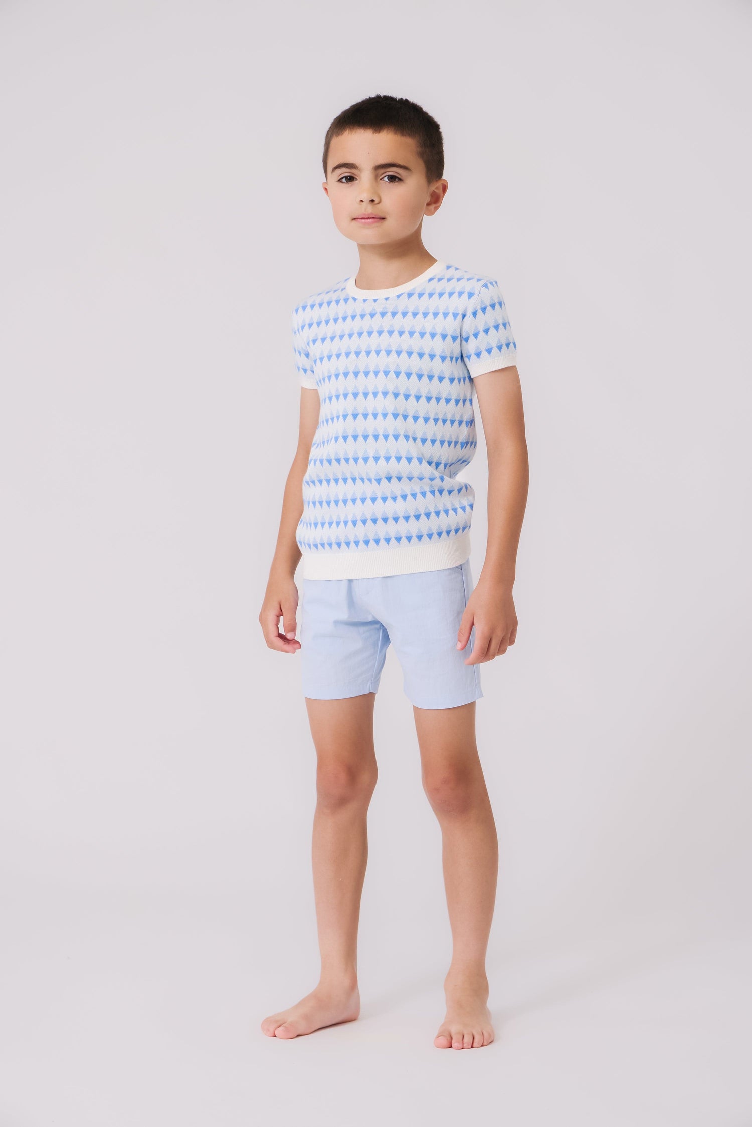 KIPP Collection Geometric Print Knit Short Sleeve Sweater For Casual Wear