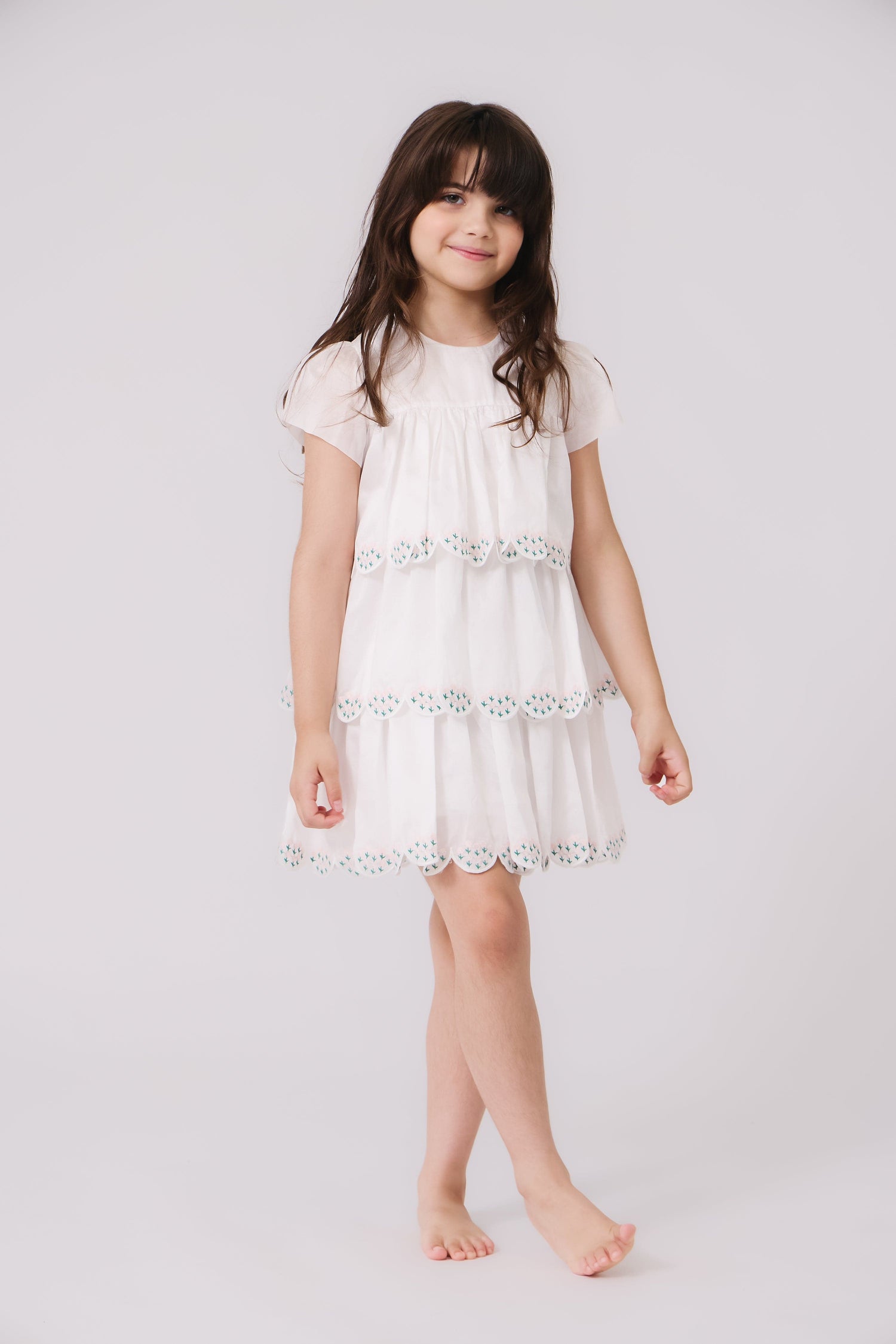 KIPP Pink Tiered Dress with Floral Embroidery and Scalloped Edges for Girls by KIPP™ Collection at Everetts Place