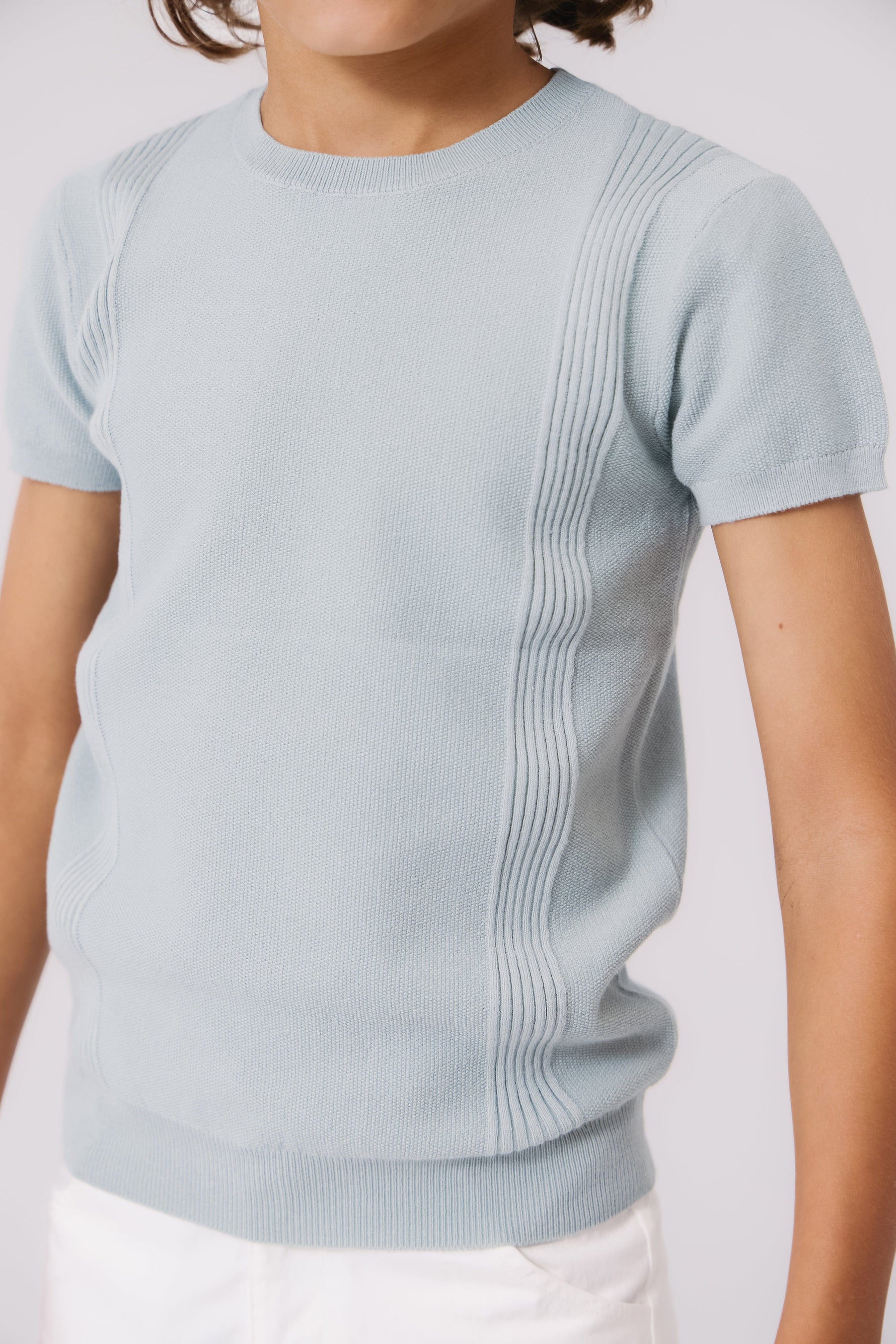 KIPP Collection Short Sleeve Knit Sweater With Stripe Detail For Casual Wear by KIPP™ Collection at Everetts Place
