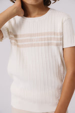 KIPP Collection Cable Knit Sweater With Stripe And Logo Detail For Everyday Wear by KIPP™ Collection at Everetts Place