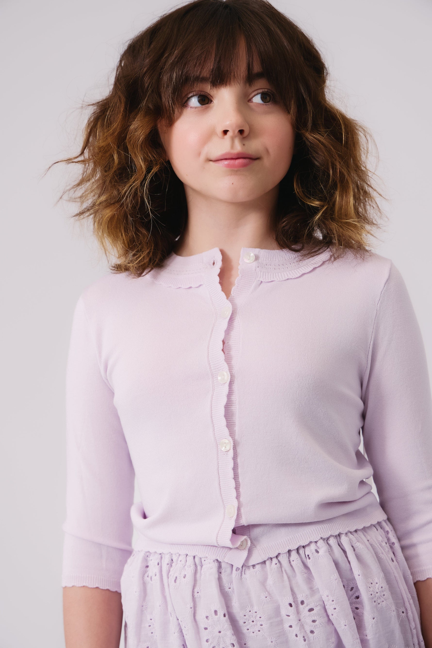 KIPP Collection Womens Cardigan with Soft Knit and Scalloped Edges Lavender by KIPP™ Collection at Everetts Place