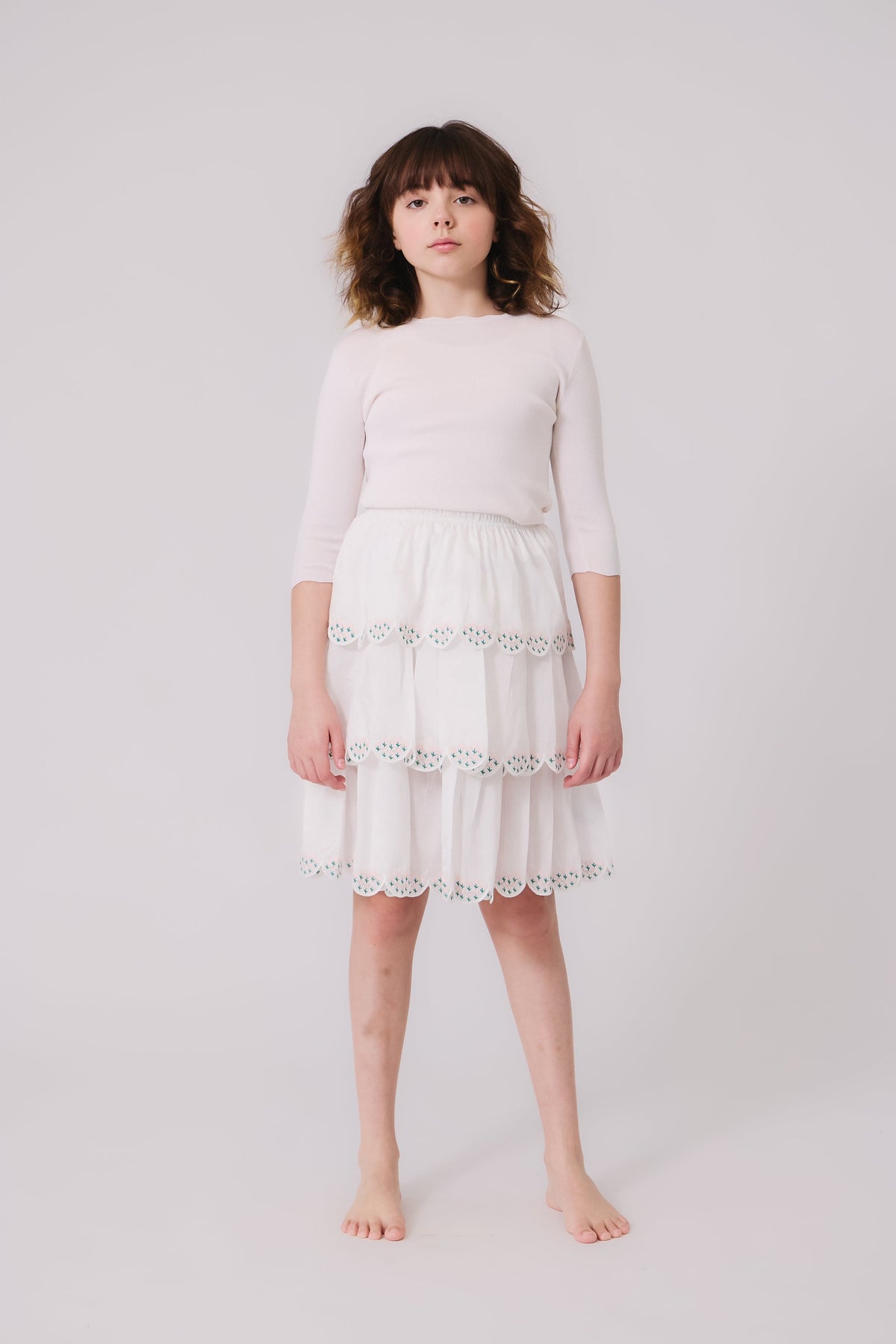 KIPP Gracie Tiered Pink Skirt with Floral Embroidery for Women by KIPP™ Collection at Everetts Place