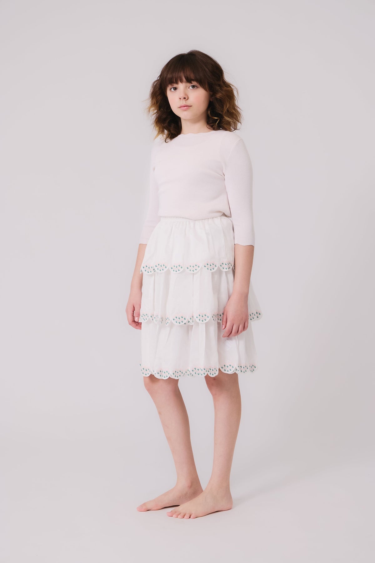 KIPP Gracie Tiered Pink Skirt with Floral Embroidery for Women by KIPP™ Collection at Everetts Place