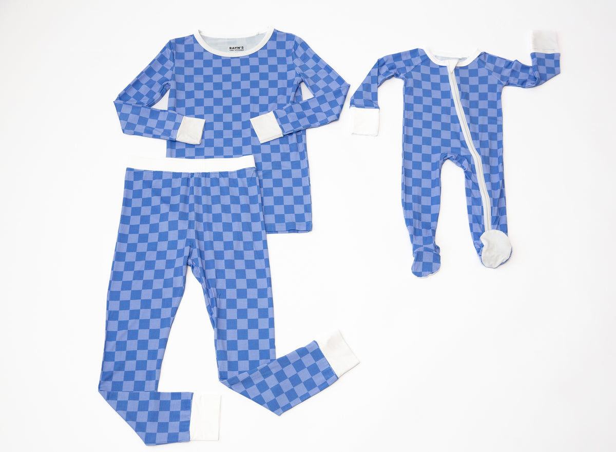Blue Checkered Bamboo 2-Piece Pajamas | Soft, Breathable Kids PJ Set by Rayn’s Tiny Stitches