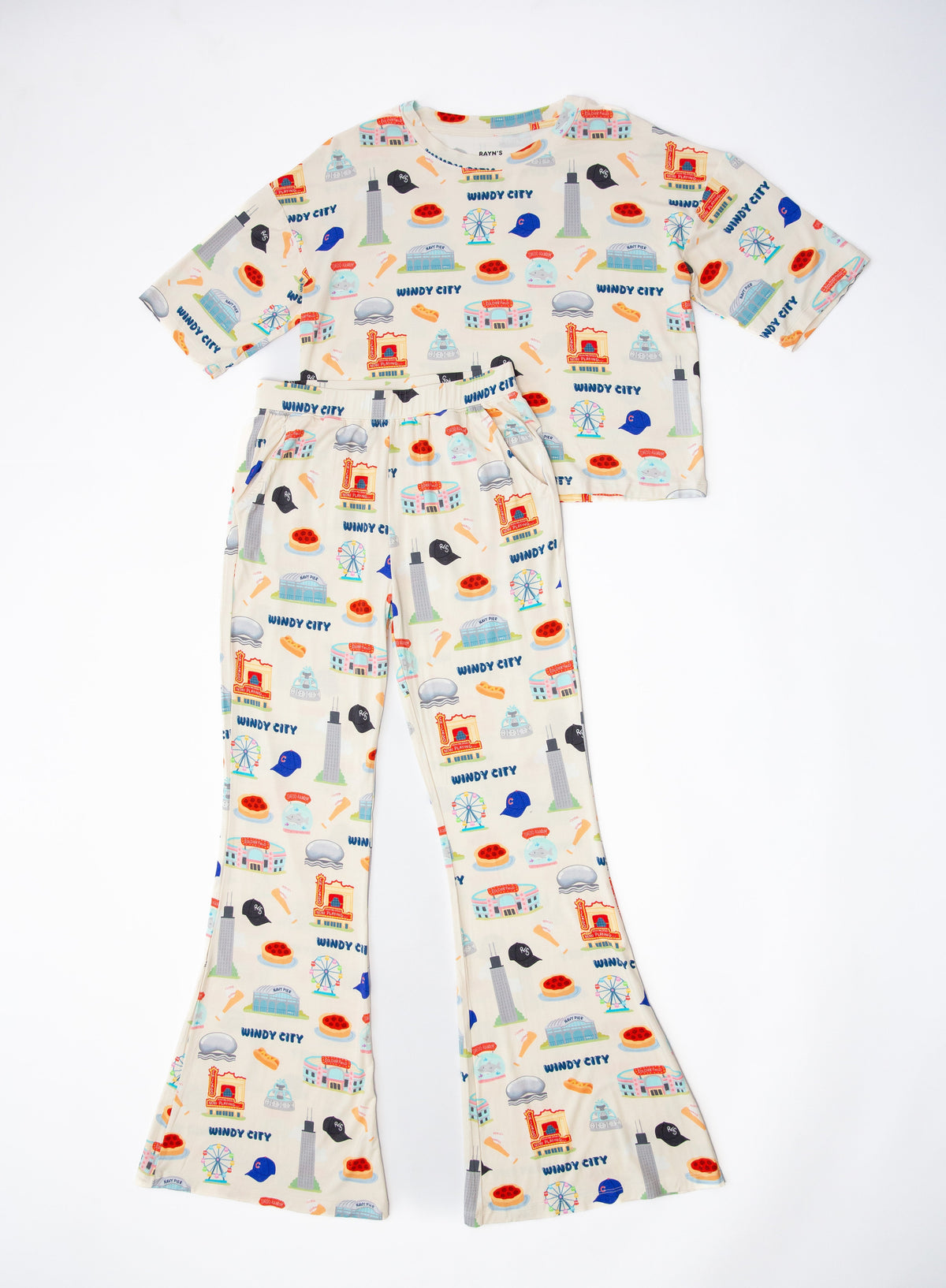 My First Windy City Chicago Women’s Bamboo Pajama Set | Oversized Top & Flare Pants by Rayn’s Tiny Stitches