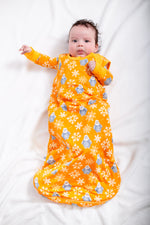 My First Snow Fall - Penguin Sleep Sack In Purple & Gold by Rayn’s Tiny Stitches