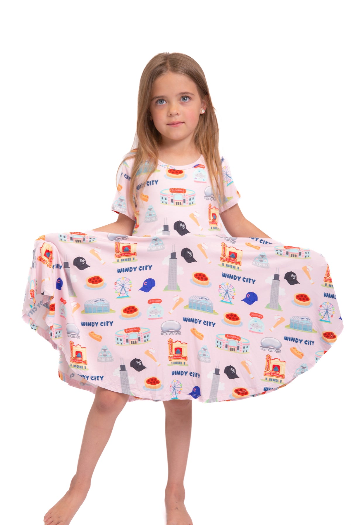 My First Windy City™ Pink Twirl Dress | Chicago Bamboo Dress for Girls 18M–2T by Rayn’s Tiny Stitches