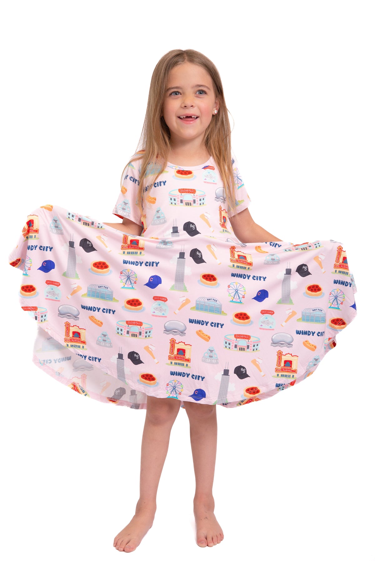 My First Windy City™ Pink Twirl Dress | Chicago Bamboo Dress for Girls 18M–2T by Rayn’s Tiny Stitches