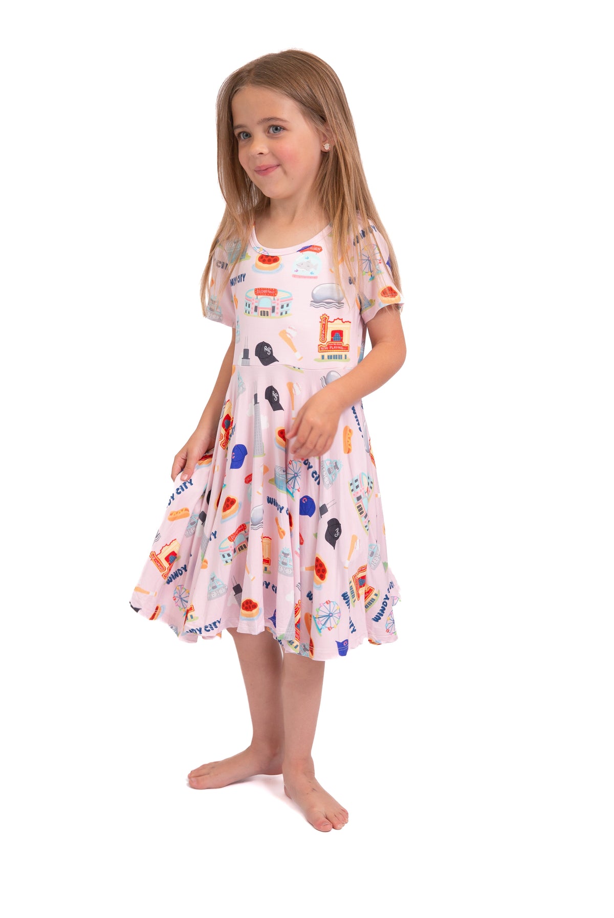 My First Windy City™ Pink Twirl Dress | Chicago Bamboo Dress for Girls 18M–2T by Rayn’s Tiny Stitches