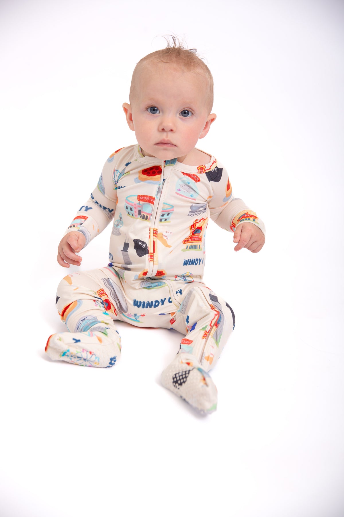 Windy City Bamboo Double Zip Onesie | Chicago Baby Pajamas by Rayn’s Tiny Stitches