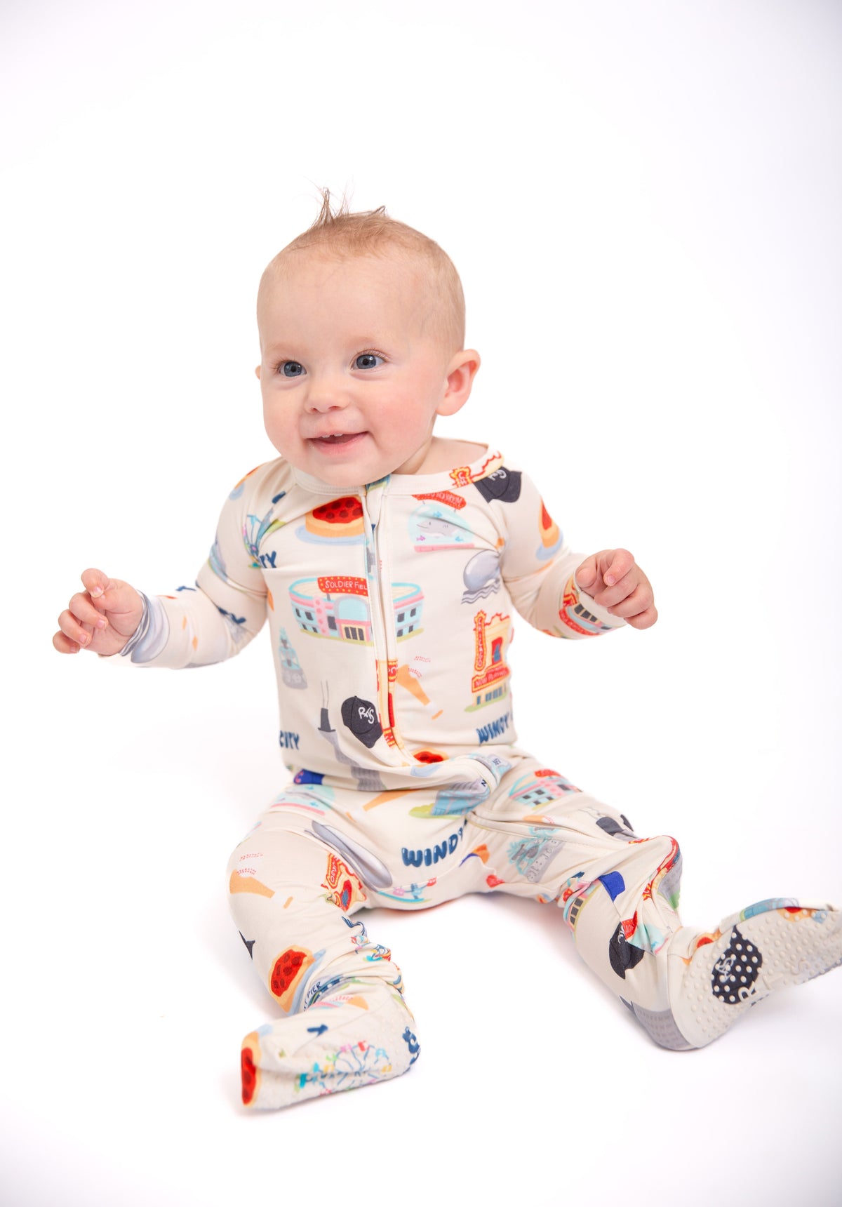 Windy City Bamboo Double Zip Onesie | Chicago Baby Pajamas by Rayn’s Tiny Stitches