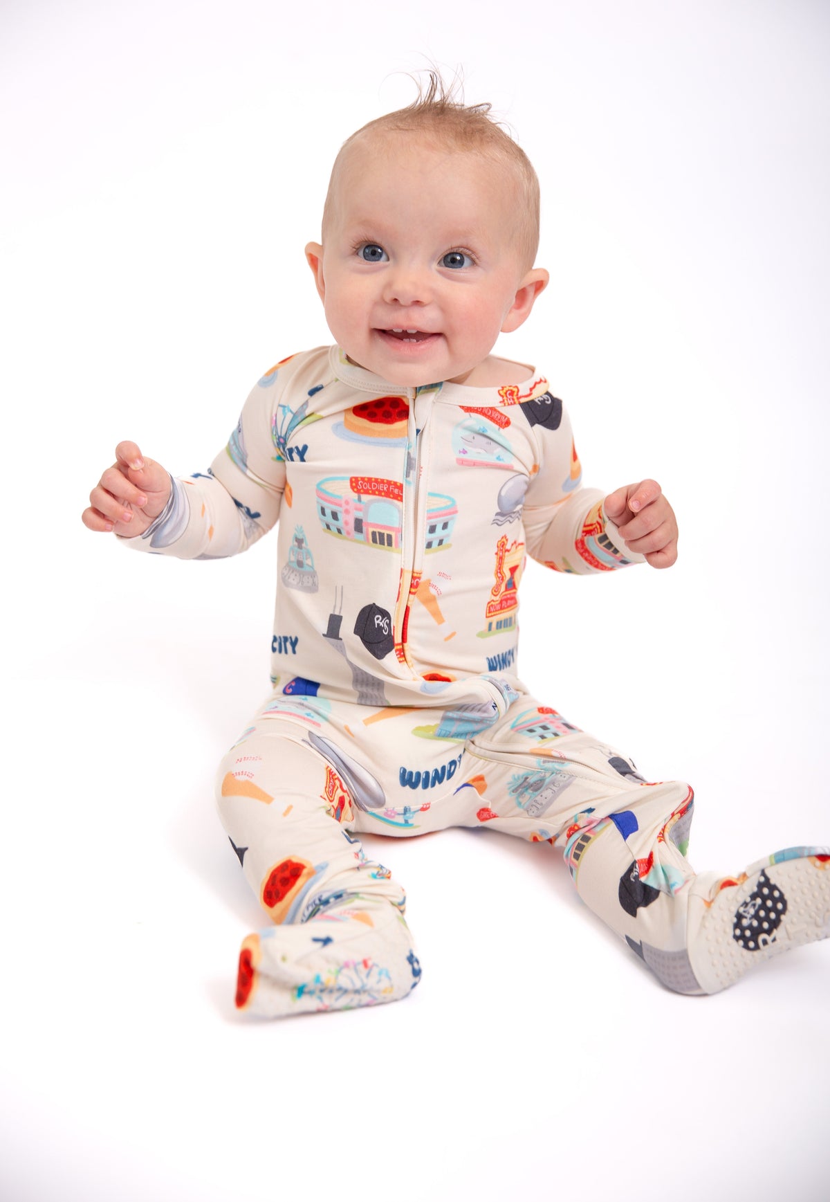 Windy City Bamboo Double Zip Onesie | Chicago Baby Pajamas by Rayn’s Tiny Stitches