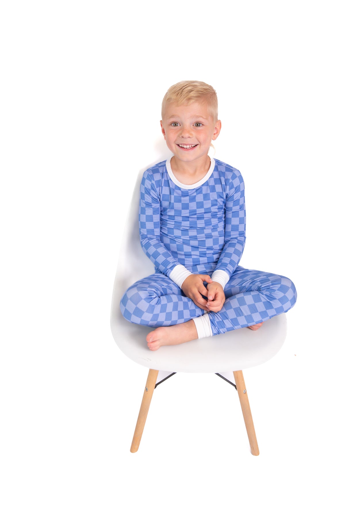 Blue Checkered Bamboo 2-Piece Pajamas | Soft, Breathable Kids PJ Set by Rayn’s Tiny Stitches