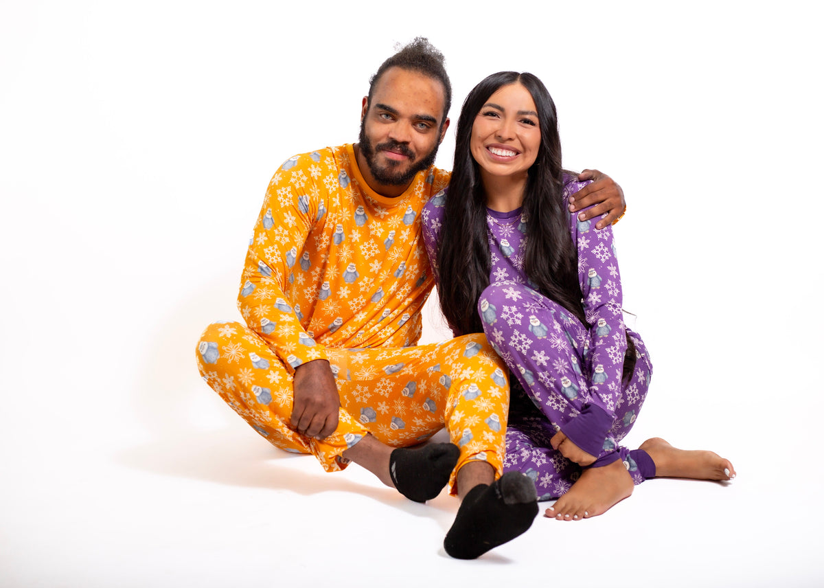 My First Snow Fall: Mens 2 Piece Bamboo Penguin Jogger Pajamas by Rayn’s Tiny Stitches