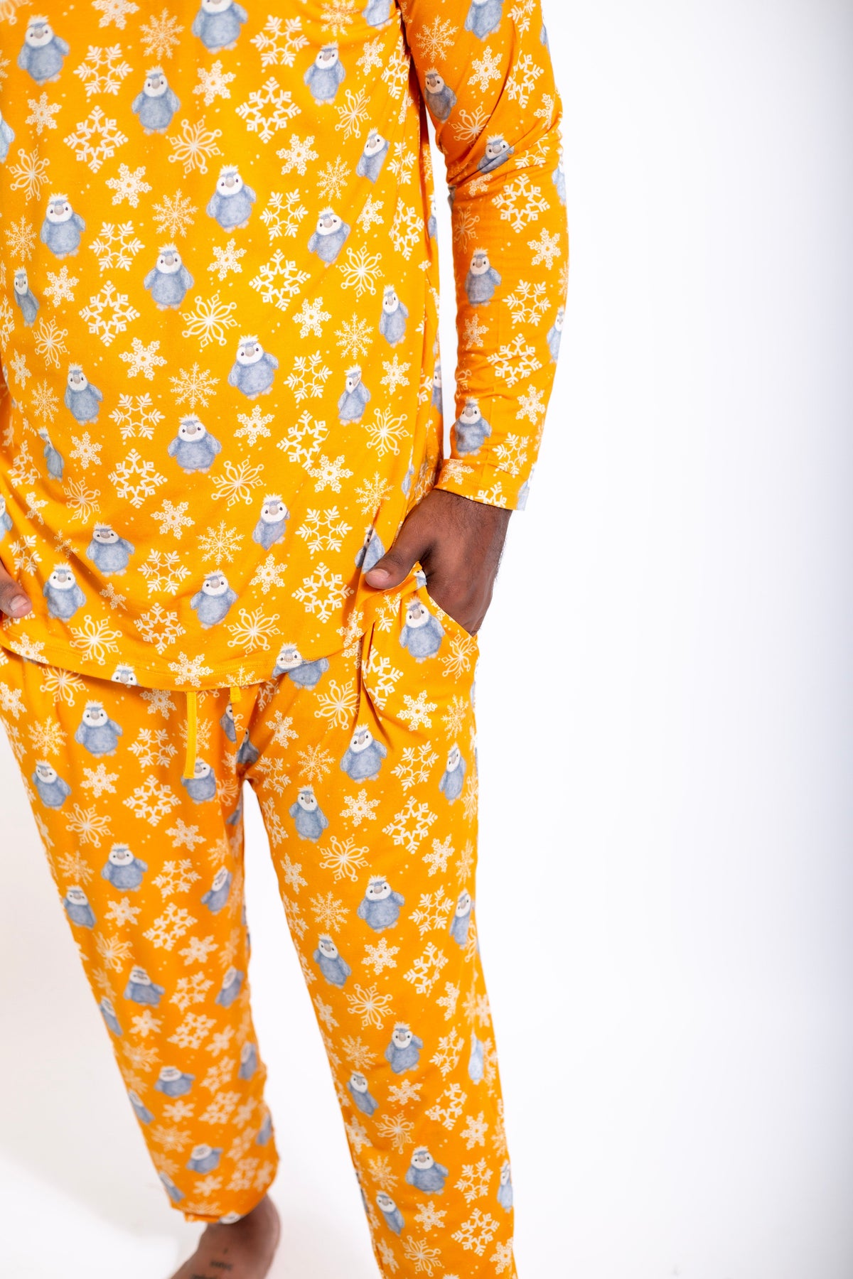 My First Snow Fall: Mens 2 Piece Bamboo Penguin Jogger Pajamas by Rayn’s Tiny Stitches