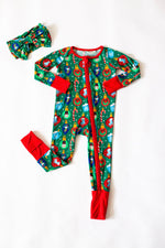 My First Christmas Baby Onesies: Bamboo Double Zip Romper by Rayn’s Tiny Stitches