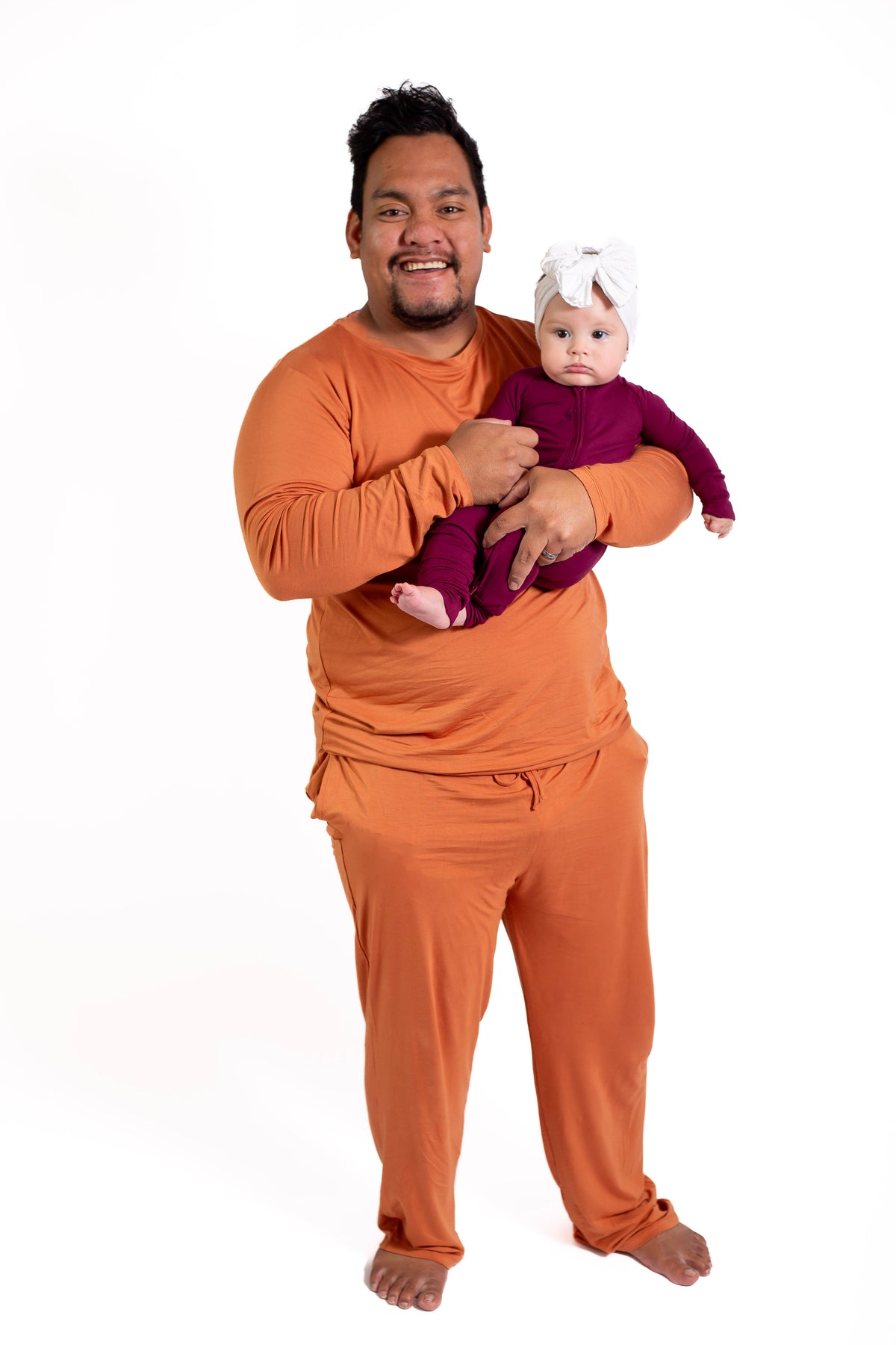 Mens Long Sleeve Solid Bamboo Pajama- Color Orange, Crew Neck by Rayn’s Tiny Stitches