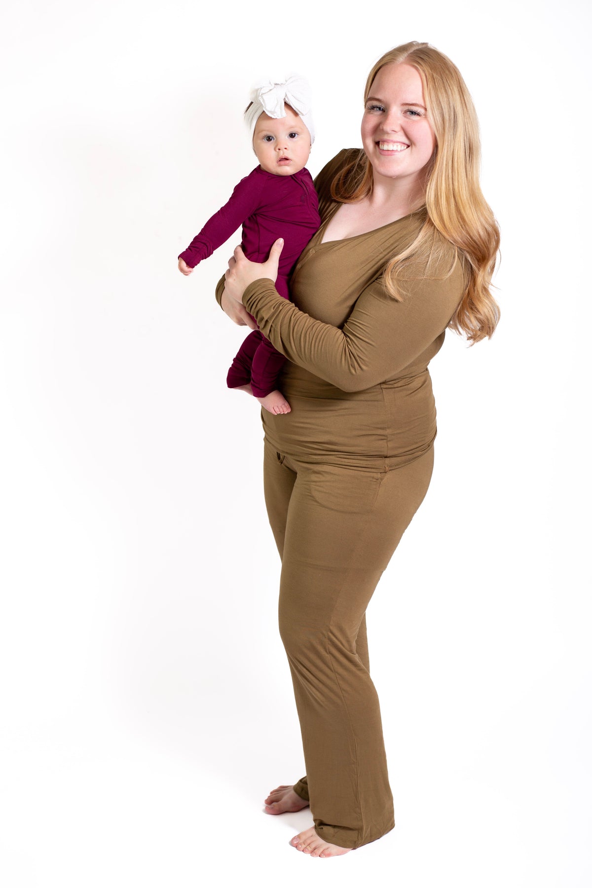 Women's Solid Long Sleeve Button Pajamas:2 Piece Bamboo Olive by Rayn’s Tiny Stitches